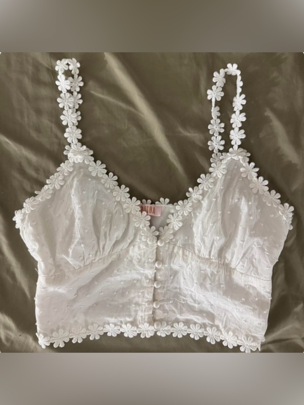 White Floral Lace Crop Top with Button Front